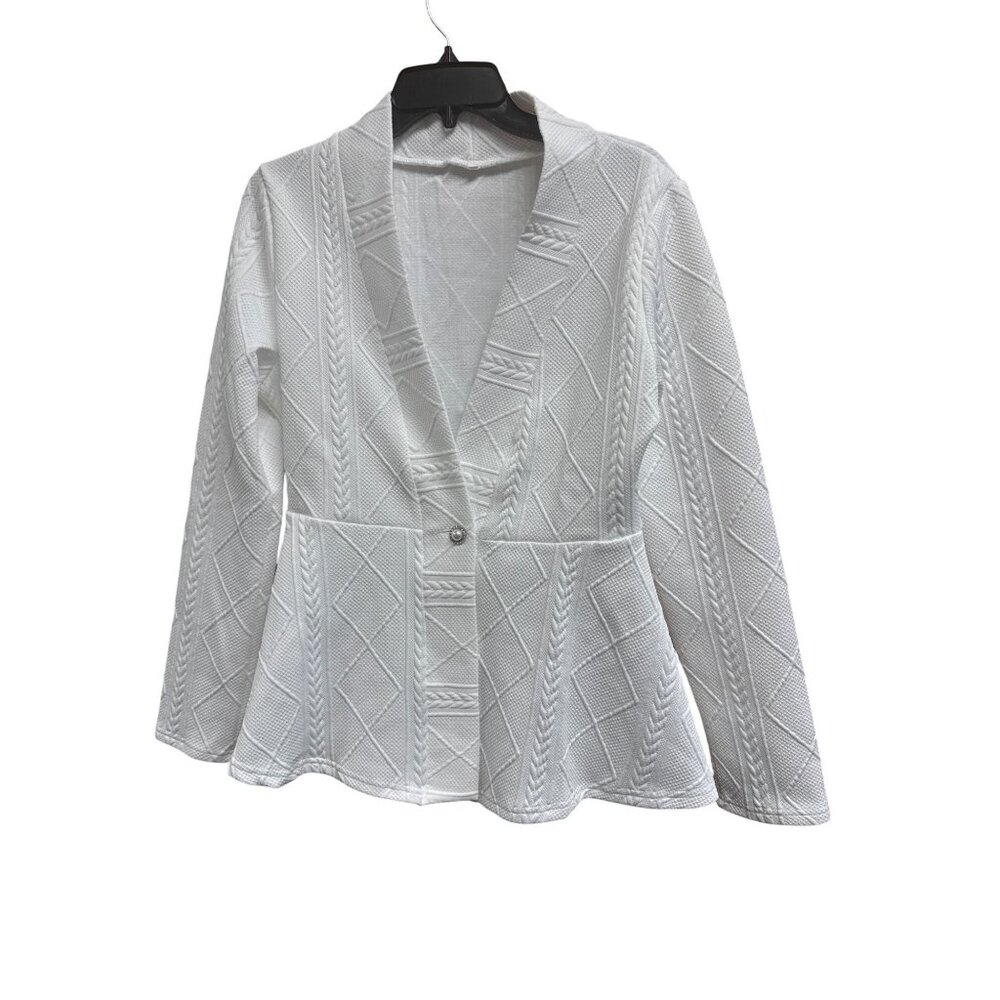 LOAIHA Women's Medium Ruffled Blazer Jacquard Textured One Button Business Jacke